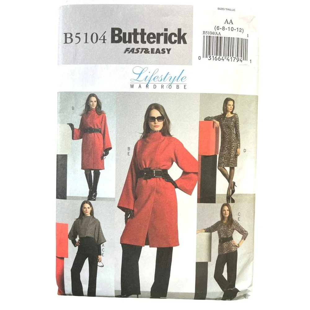 Butterick Sewing Pattern B5104 Jacket Coat Top Dress Pants Misses Size 6-12